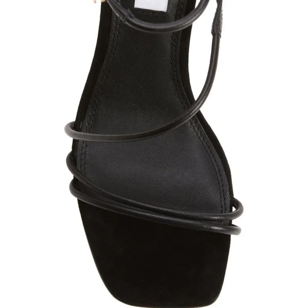 SAMPLE PIECES REISS Black Leather Kali Wedge Leather Strappy Wedge Sandal